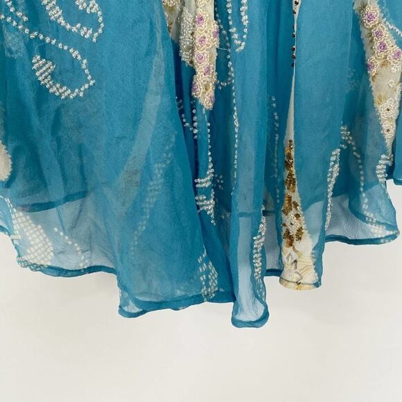 Tracy Reese Blue Beaded Embellished Peacock Silk Camisole Tunic Blouse Top - Picture 4 of 16